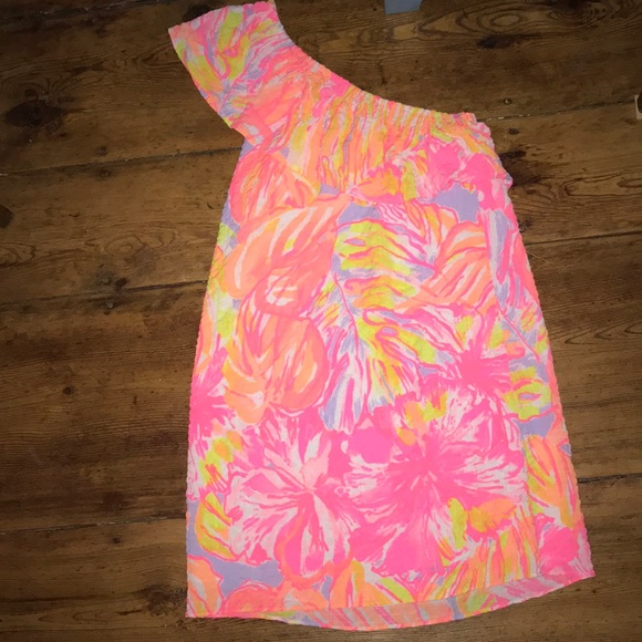 One Shoulder Multi Sun Splashed Lilly Dress - Picture 3 of 4